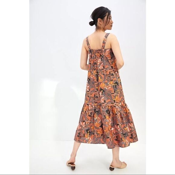 NEW Anthropologie Corey Lynn Calter Square Neck Flounced Tropical Dress Small - Picture 3 of 3